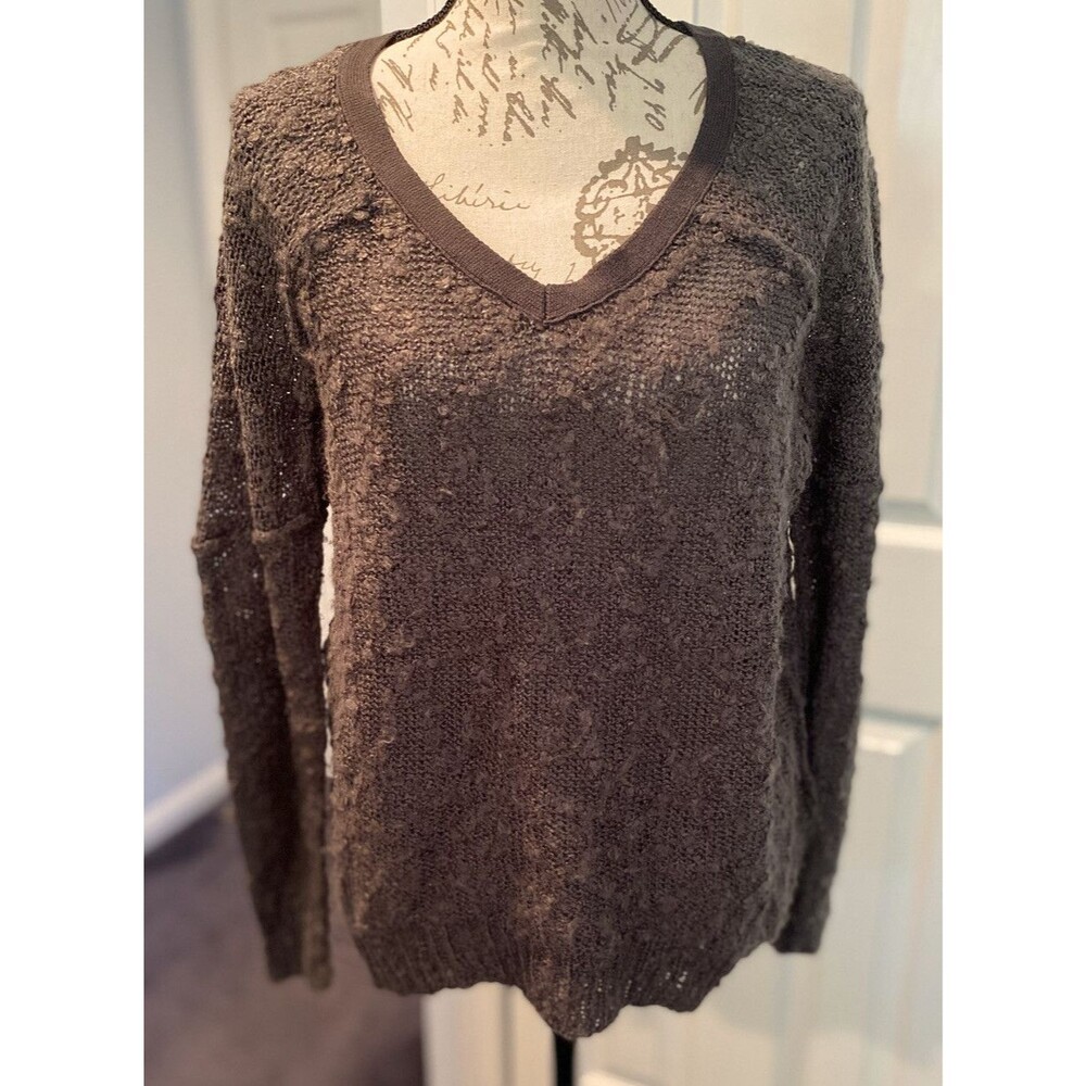 Women's Boutique Brand Elan Charcoal Burnout V-Neck Sweater Medium GUC